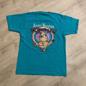 Vintage 90s Rocky Mountain Oysters Funny Art Colorado Tourist T-Shirt Mens Large